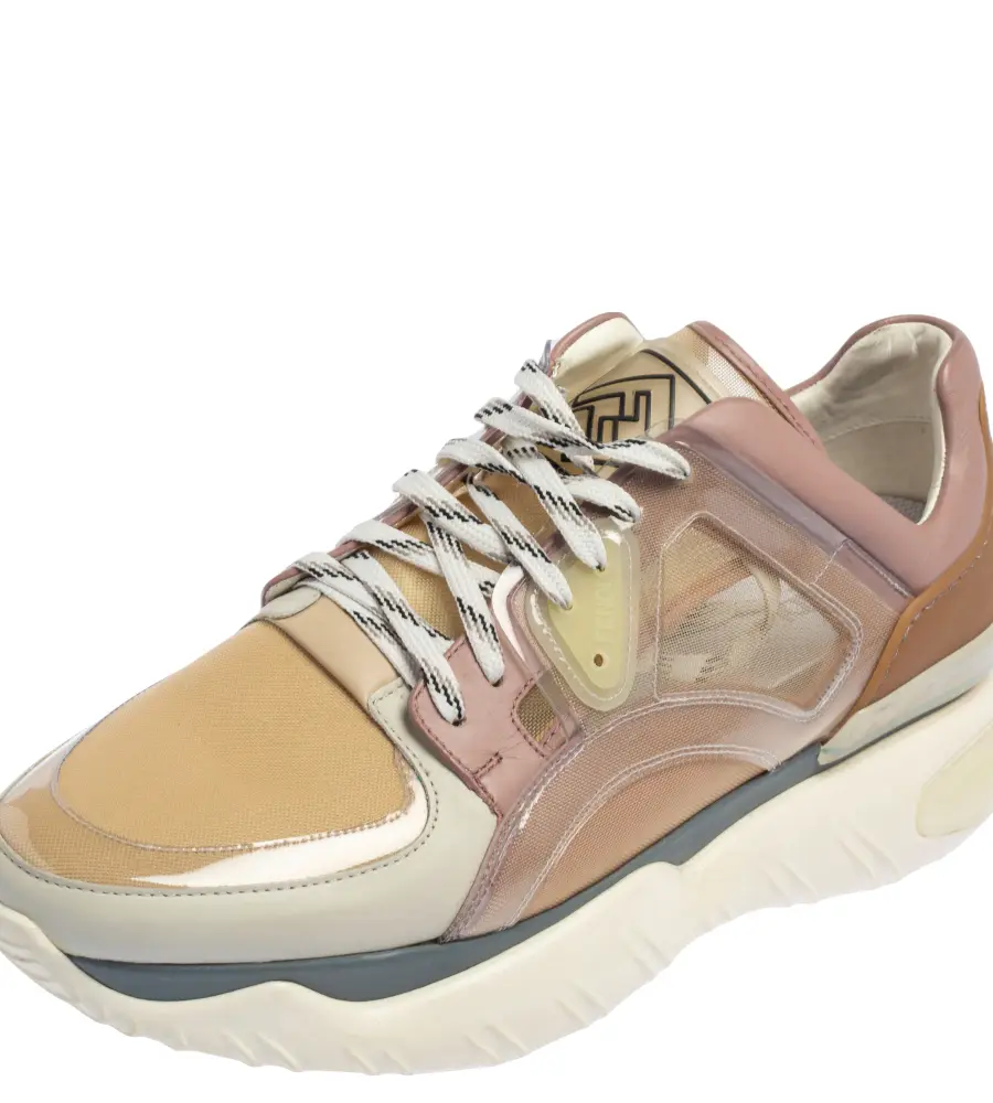 Fendi Multicolor Leather And Mesh Lace Up Sneakers Size 41