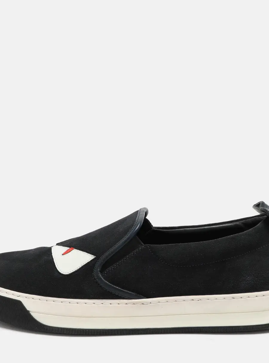 Fendi Navy Blue Suede Monster Eyes Slip On Sneakers Size 42