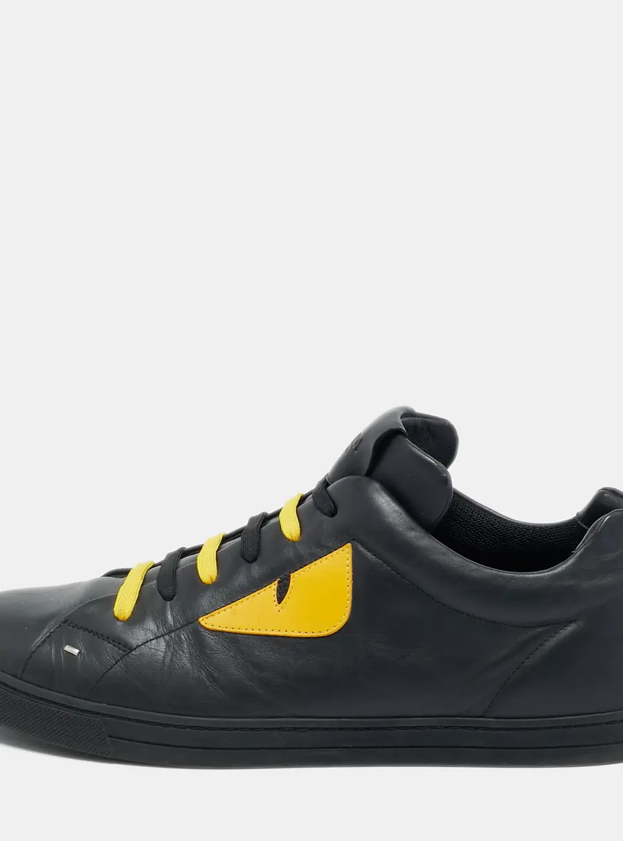 Fendi Black Leather Monster Eye Low Top Sneakers Size 45.5