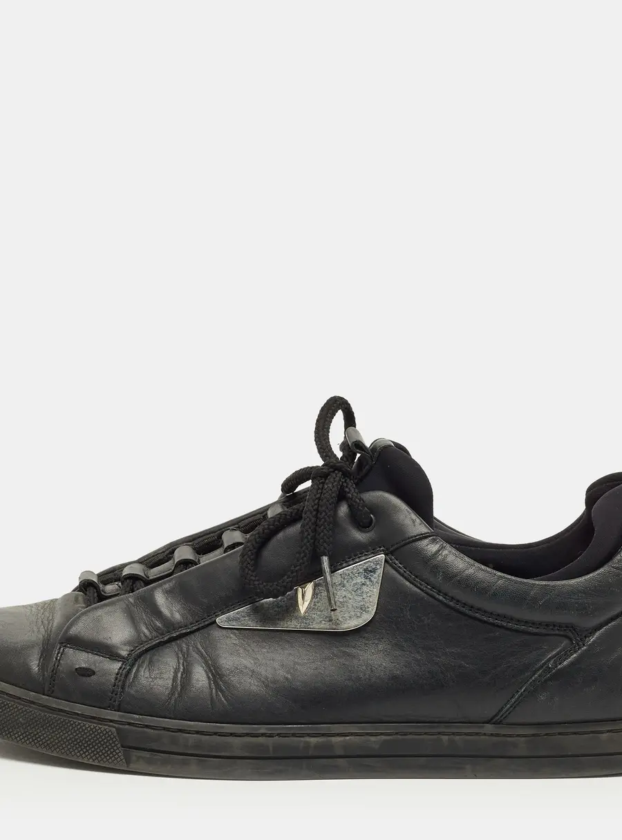 Fendi Black Leather and Fabric Monster Eye Mid Top Sneakers Size 43