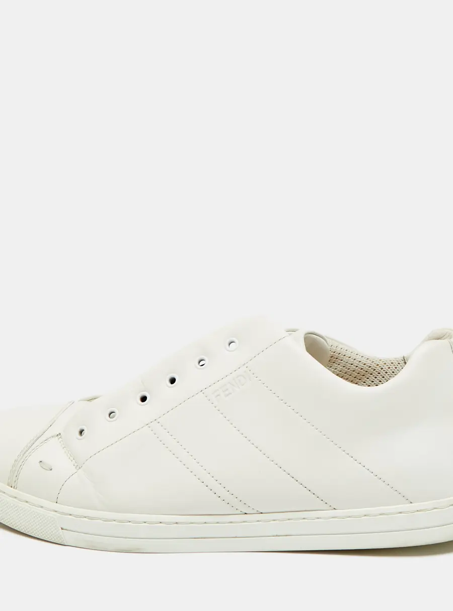 Fendi FF Size 41 White Leather FF Crisscross Strap Slip On Sneakers