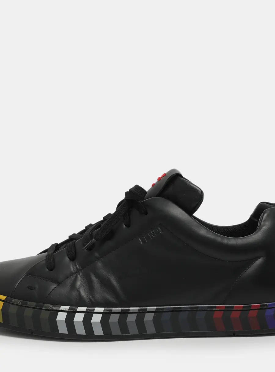Fendi Size 43 Black Leather Low Top Sneakers
