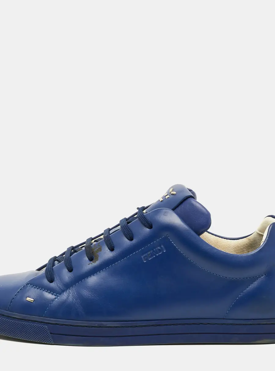 Fendi Face Size 43 Navy Blue Leather Low Top Sneakers