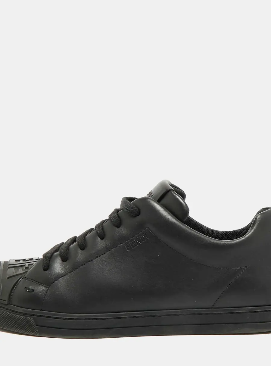 Fendi Size 41 Black Leather and Rubber Low Top Sneakers