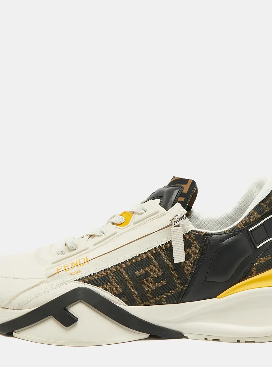Fendi Flow Size 47 Multicolor Leather and Zucca Canvas Low Top Sneakers
