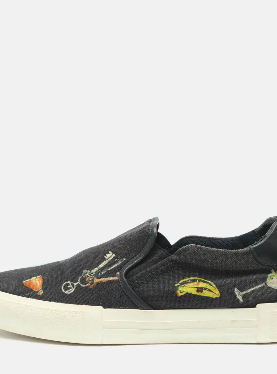Fendi Size 43.5 Navy Blue/Multicolor Printed Canvas Slip On Sneakers