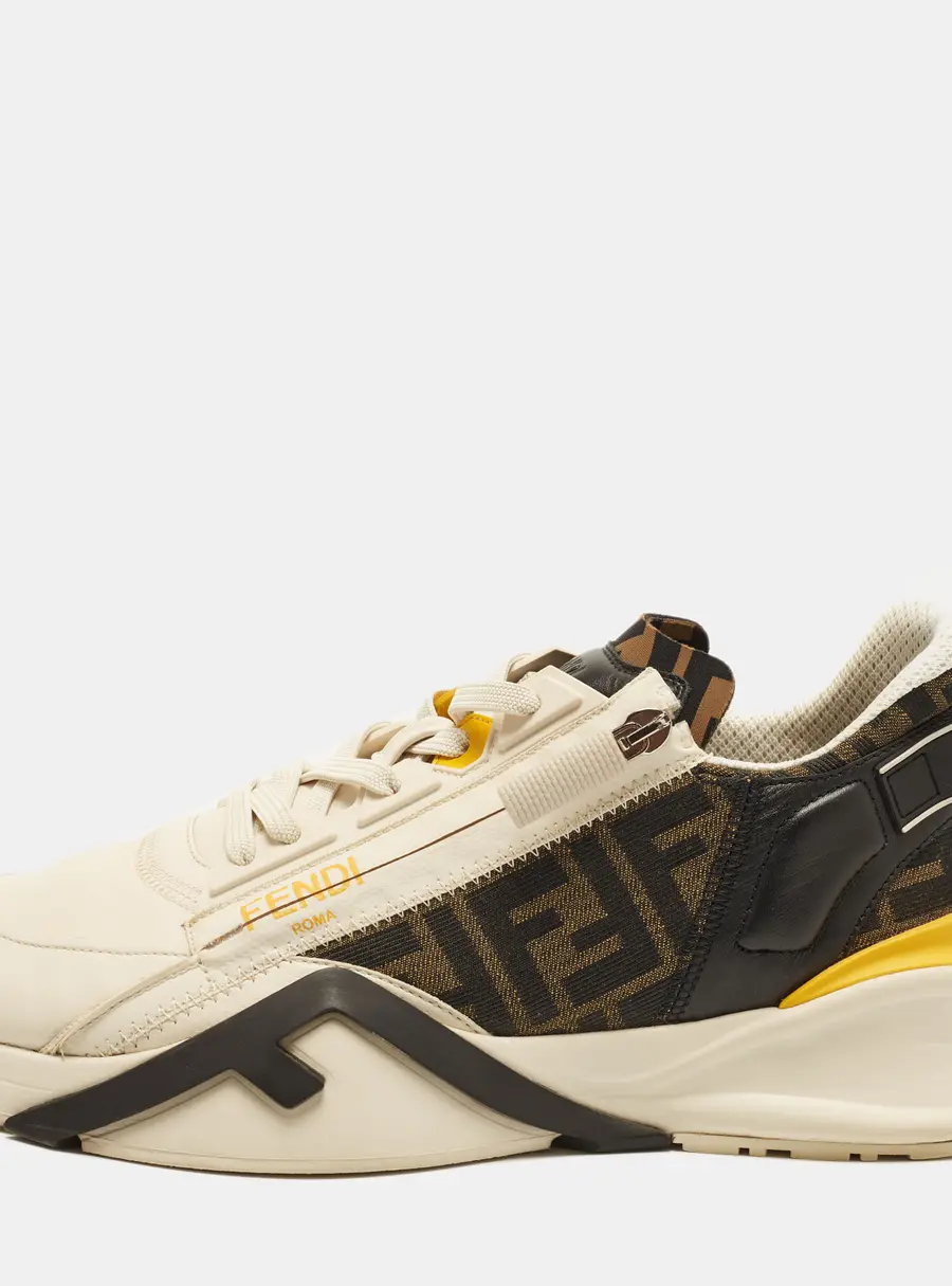 Fendi Flow Size 43 Tricolor Zucca Canvas and Leather Low Top Sneakers
