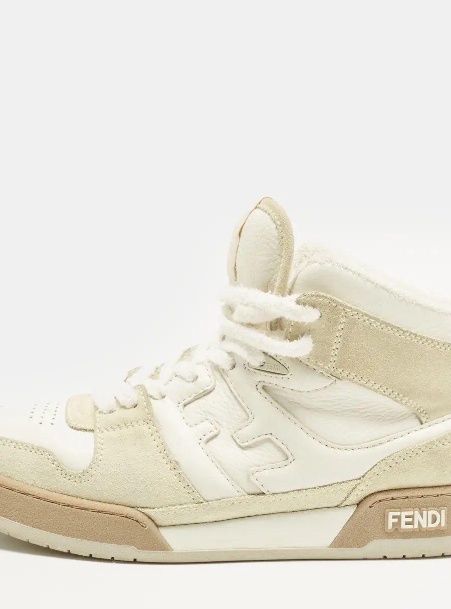 Fendi Match Size 42 White/Beige Leather and Suede High Top Sneakers