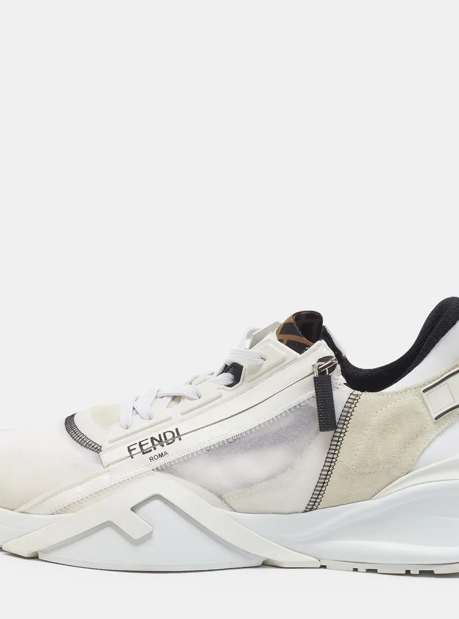 Fendi Flow Size 46 White Fabric and Suede Low Top Sneakers