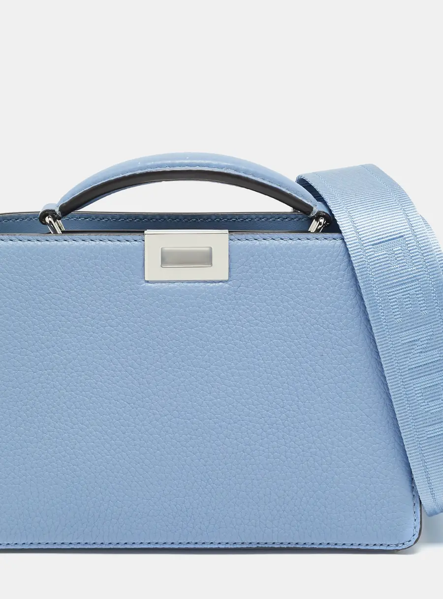 Fendi Peekaboo ISeeU X-Cross Light Blue Leather Top Handle Bag