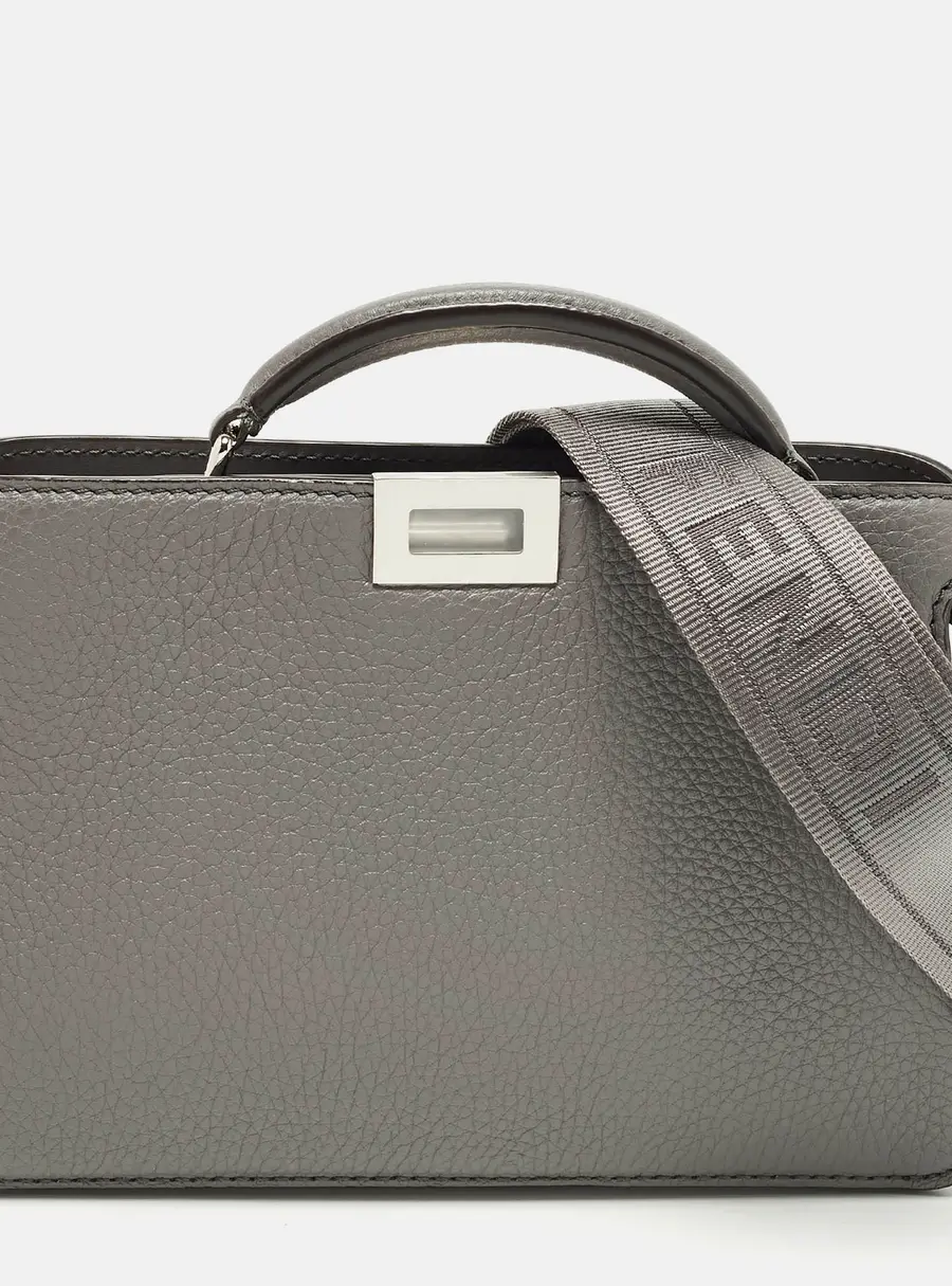 Fendi Peekaboo ISeeU X-Cross Grey Leather Top Handle Bag