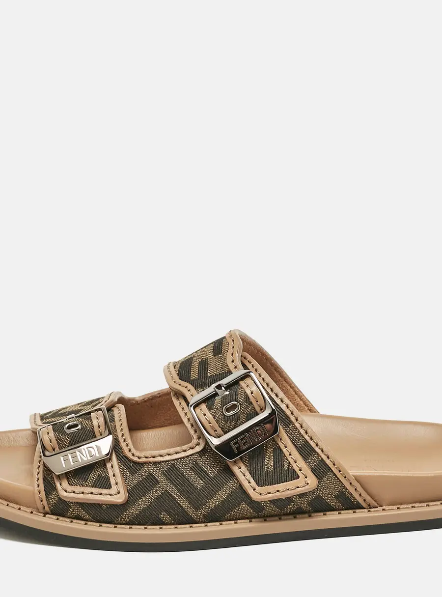 Fendi Brown Zucca Canvas and Leather Feel Sandals Size 41