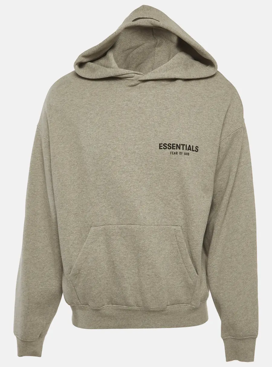 Fear of God Essentials Grey Logo Print Cotton Blend Oversized Hoodie S