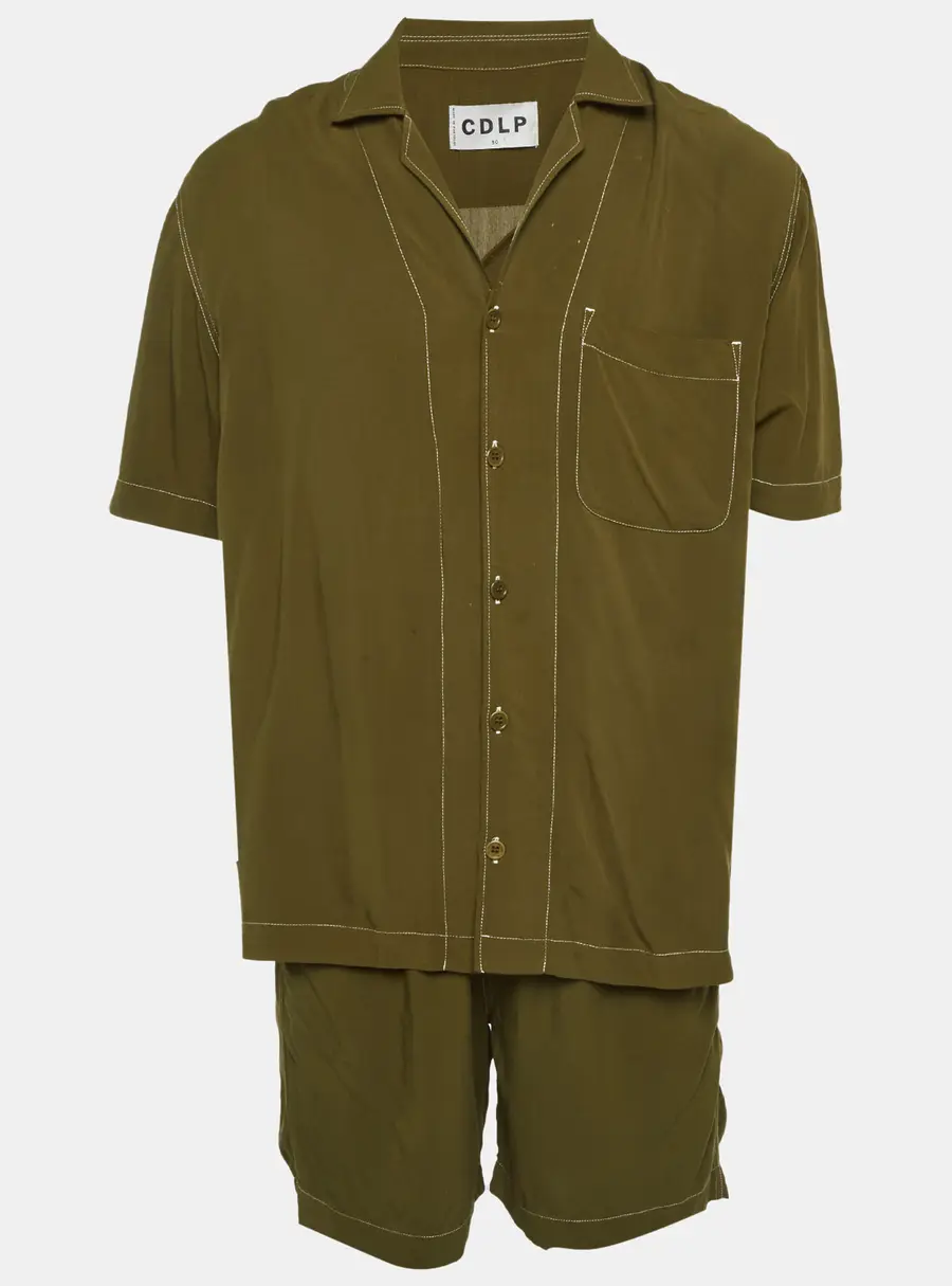 CDLP Green Cotton Button Up Shirt & Shorts Set L