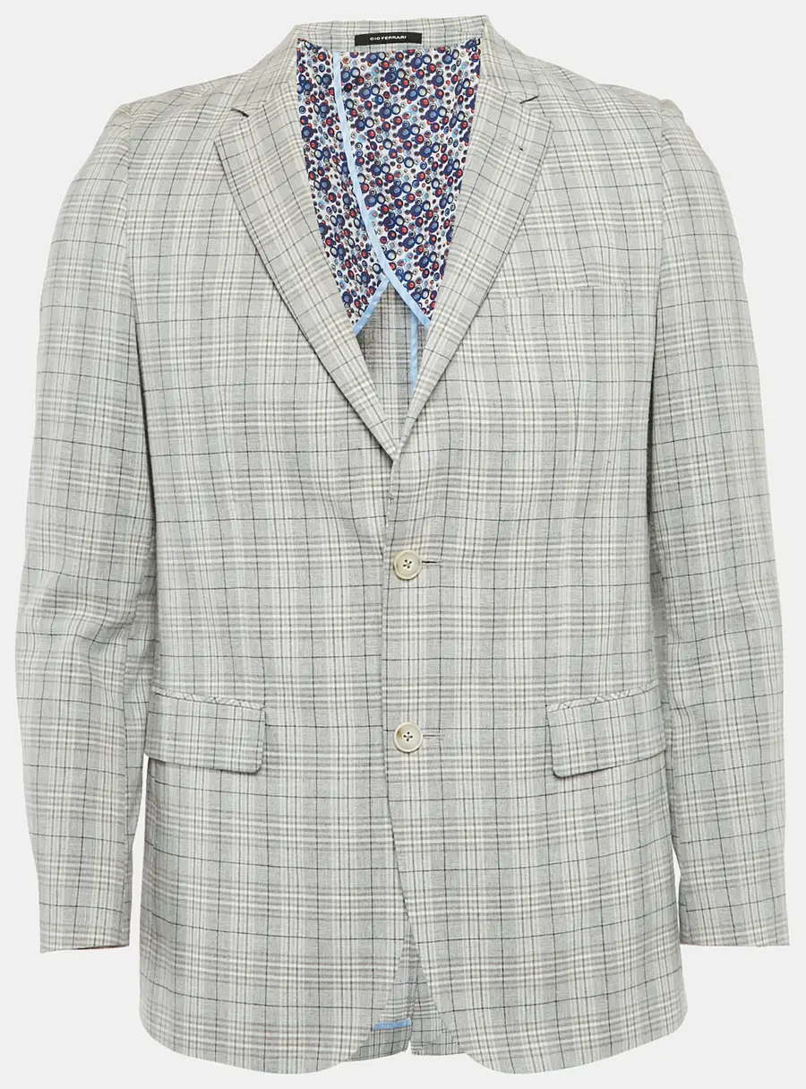 Gio Ferrari Grey Checkered Wool Blend Blazer S
