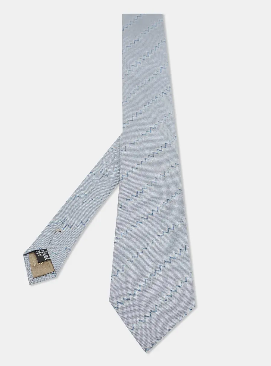 Giorgio Armani Blue Zig Zag Pattern Jacquard Silk Tie