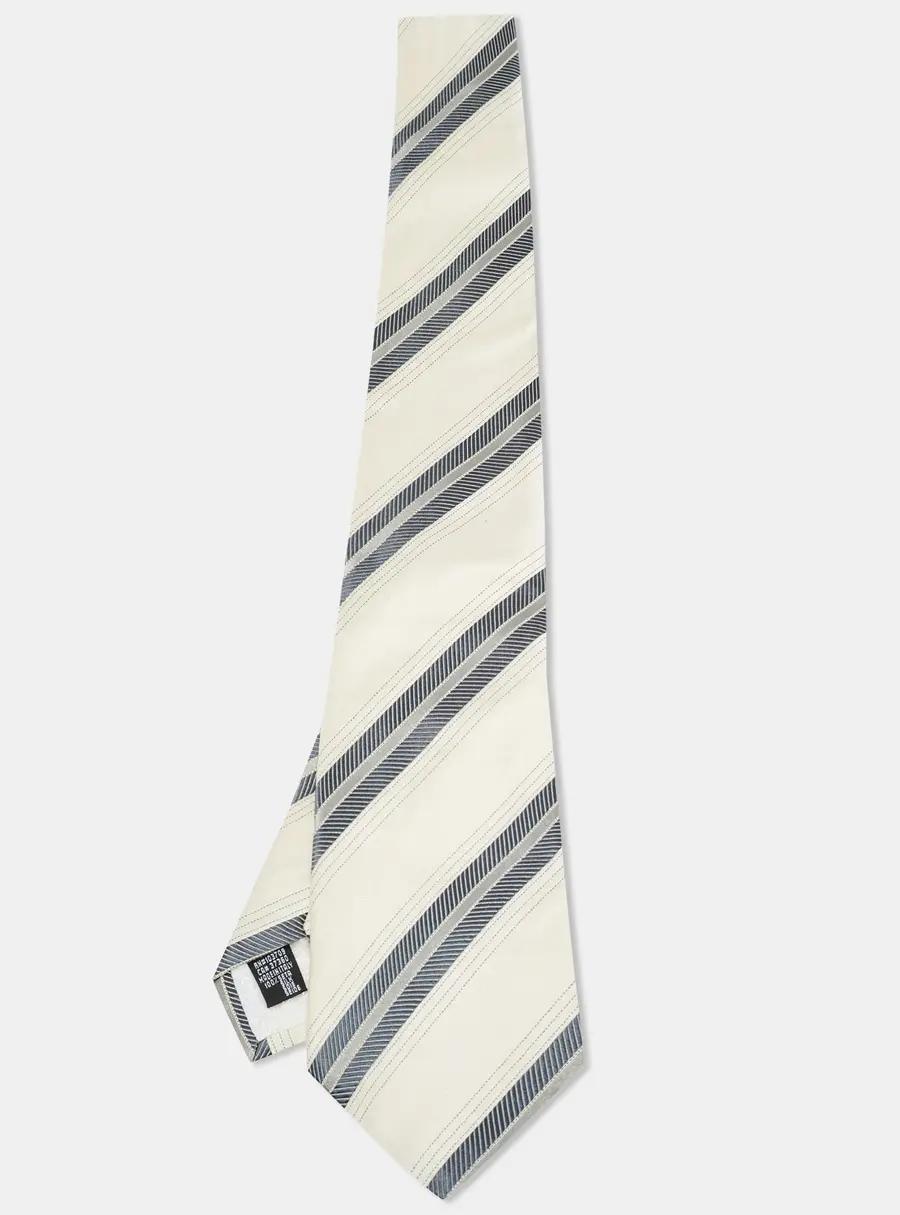 Giorgio Armani Cream Diagonal Striped Silk Tie
