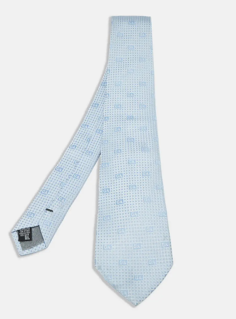 Giorgio Armani Blue Logo Patterned Silk Tie