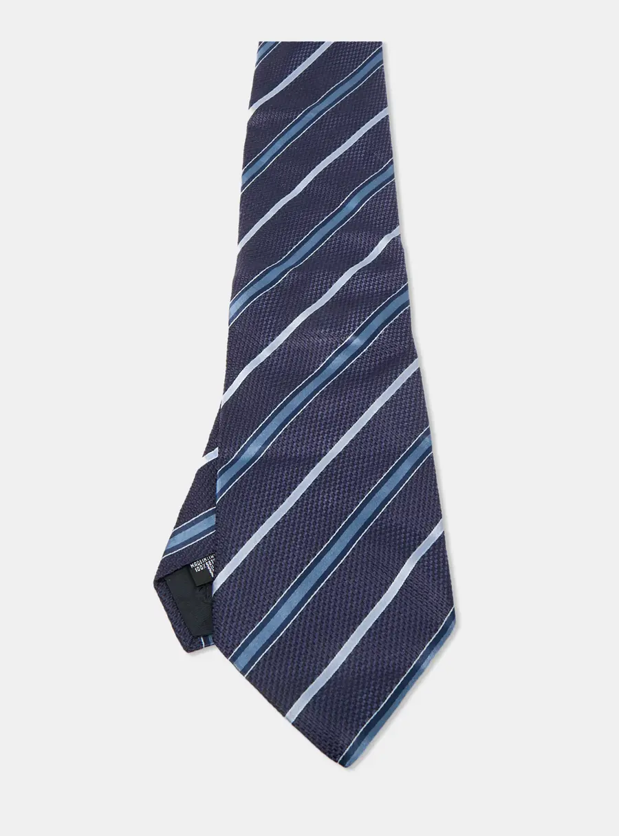Giorgio Armani Navy Blue Striped Silk Traditional Tie