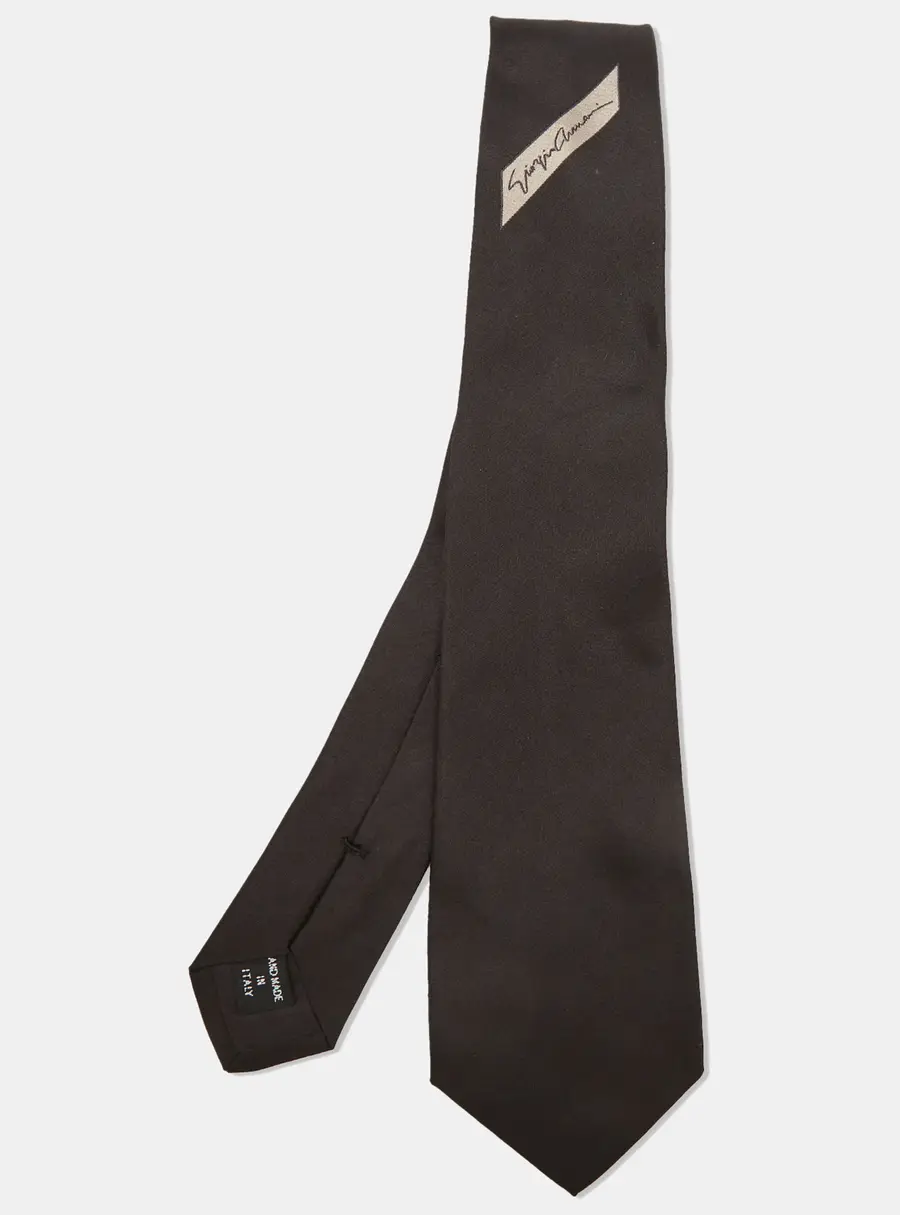 Giorgio Armani Black Logo Jacquard Silk Classic Tie