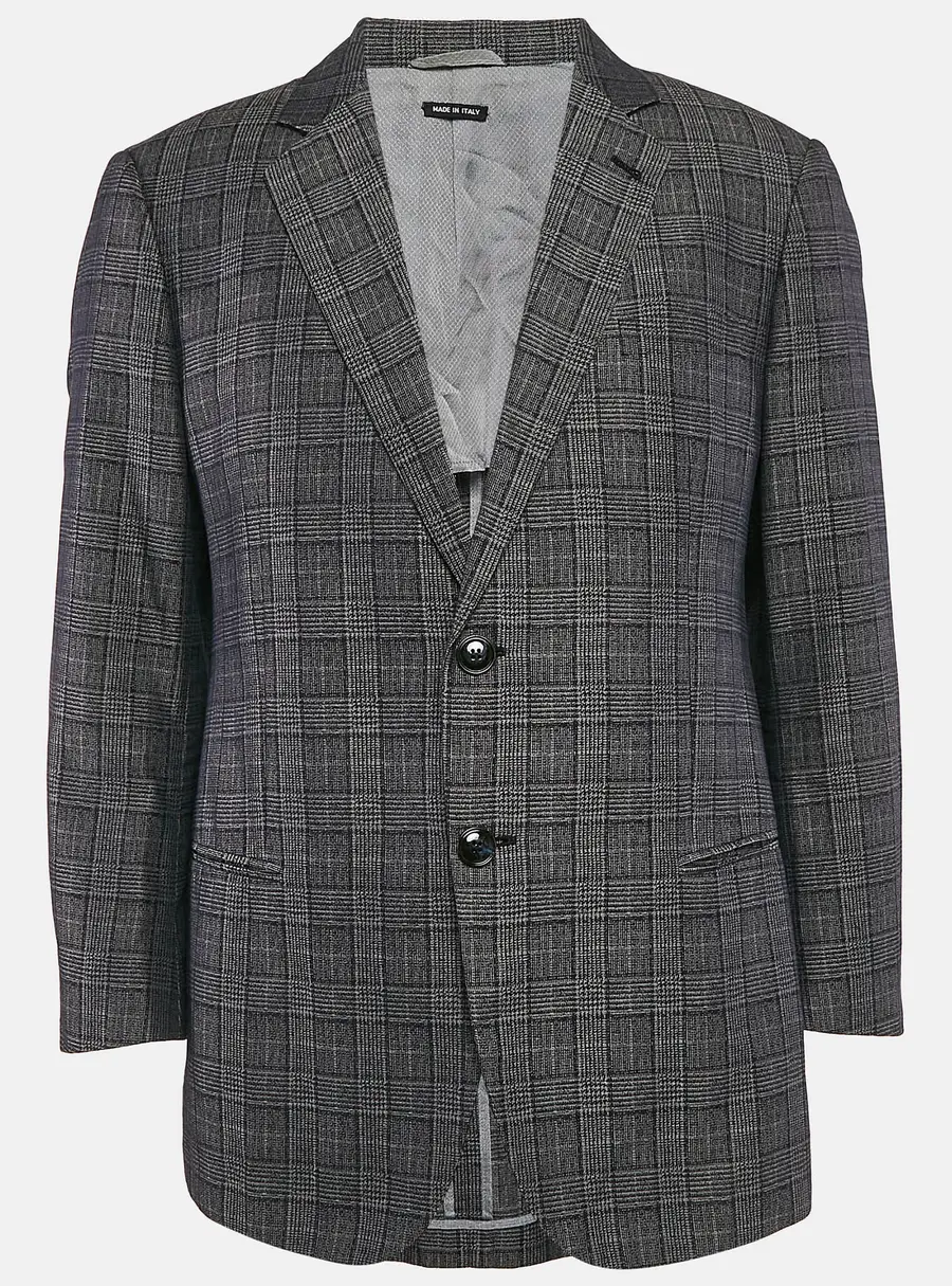 Giorgio Armani Navy Blue Prince Of Wales Checked Wool Blazer XXXL