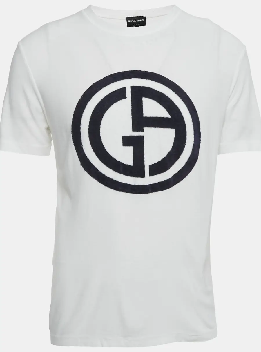 Giorgio Armani White Logo Detail Jersey Crewneck T-Shirt L