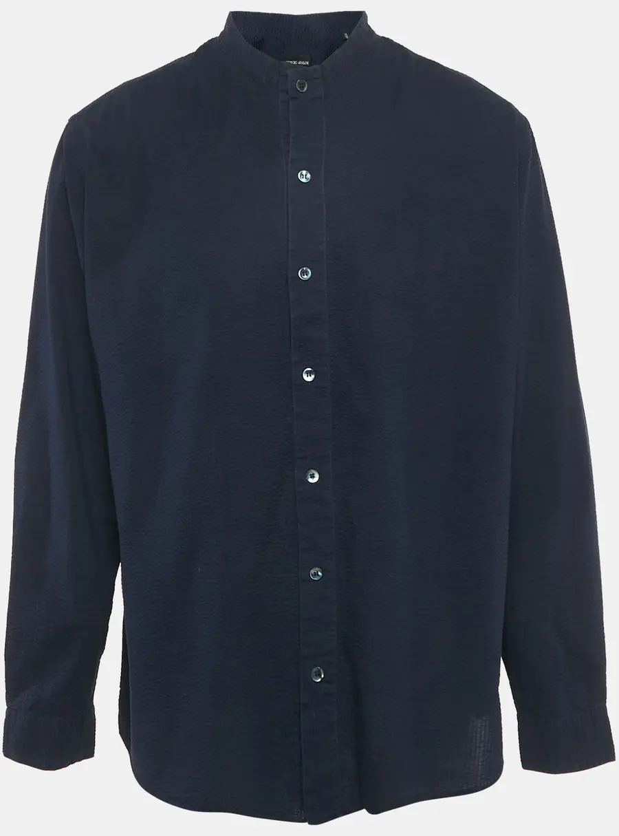 Giorgio Armani Navy Blue Crinkled Cotton Button Front Shirt 4XL