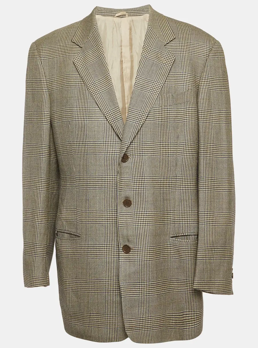 Giorgio Armani Beige/Black Houndstooth Regular Fit Blazer XL