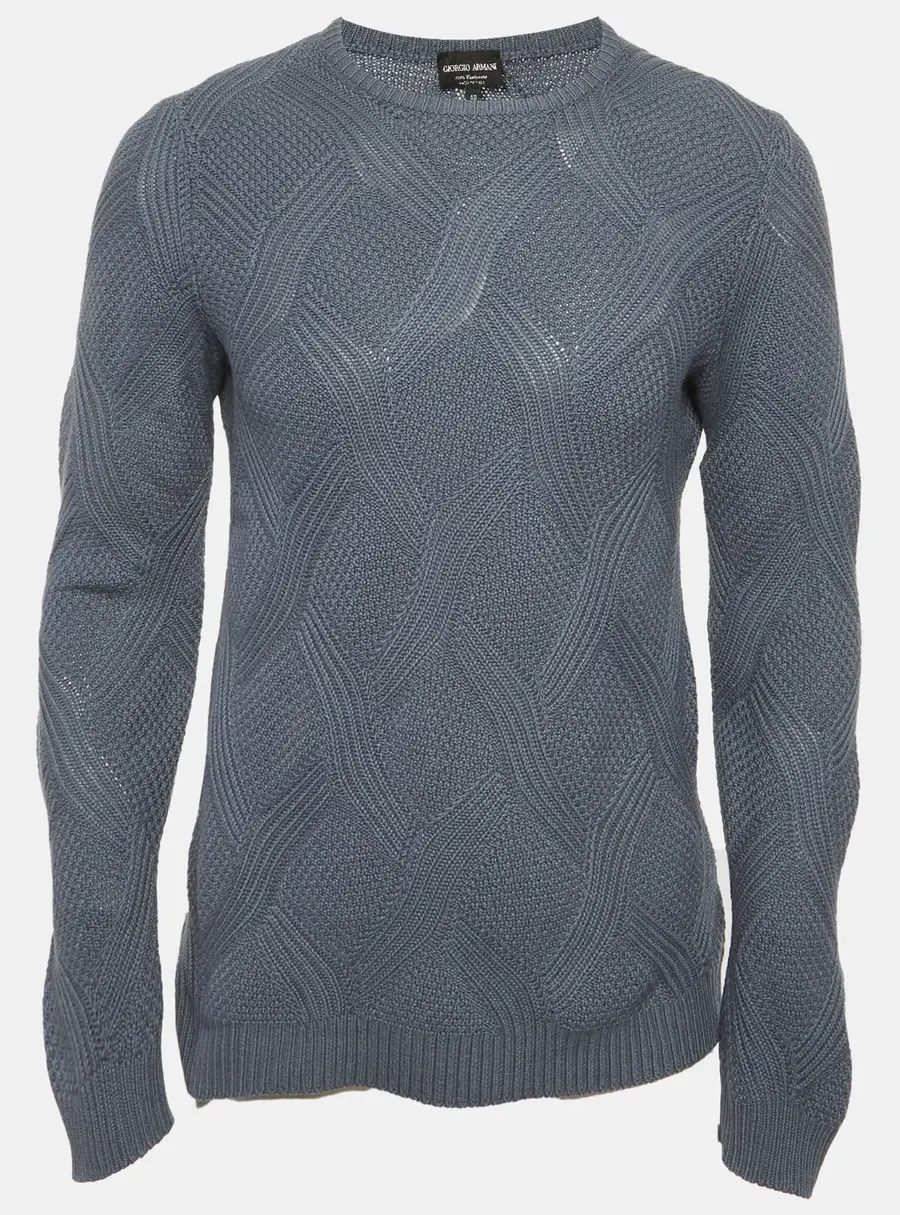 Giorgio Armani Grey Cashmere Patterned Knit Sweater M