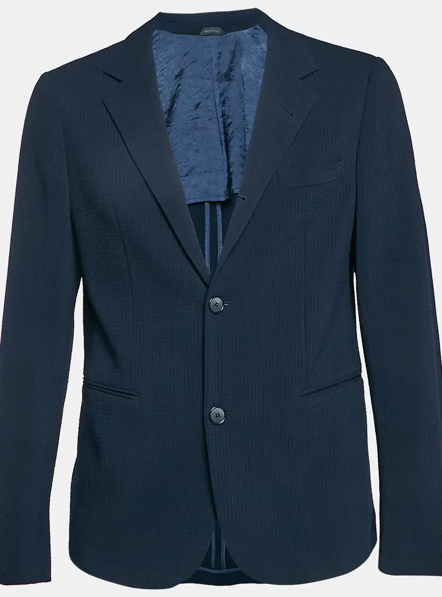 Giorgio Armani Navy Blue Waffle Pattern Wool Single Breasted Blazer  L