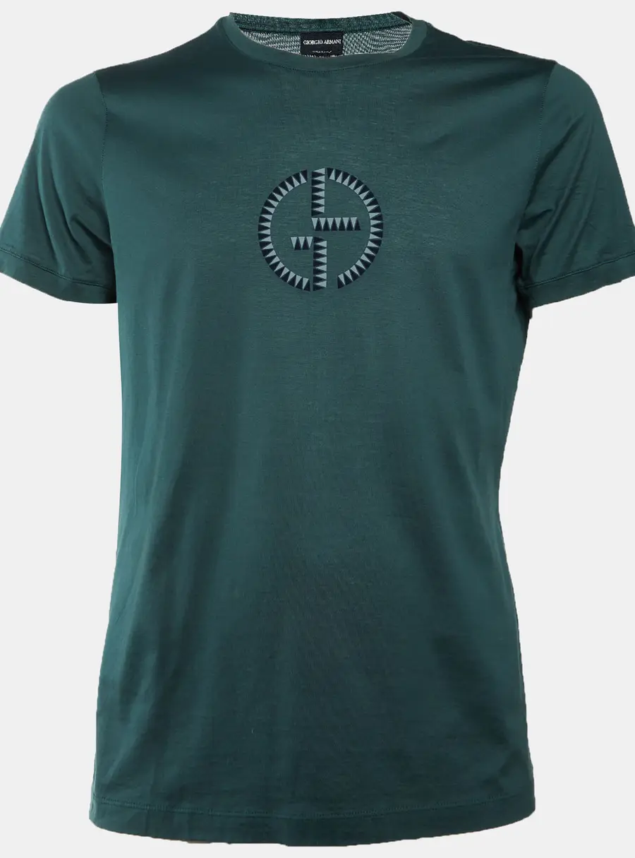Giorgio Armani Green Logo Print Cotton Slim Fit T-Shirt XL