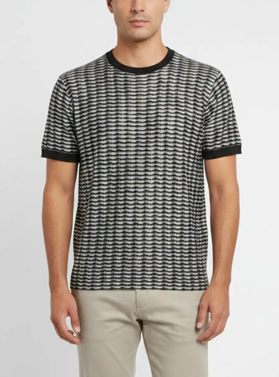Giorgio Armani Grey/Black Textured Knit Crew Neck T-Shirt XL
