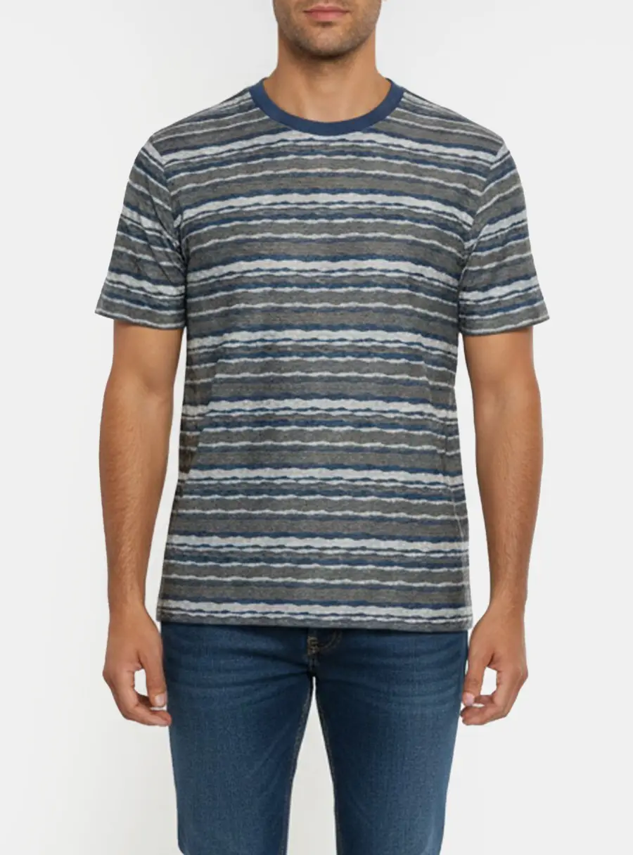 Giorgio Armani Grey/Blue Patterned Knit Crewneck T-Shirt XL