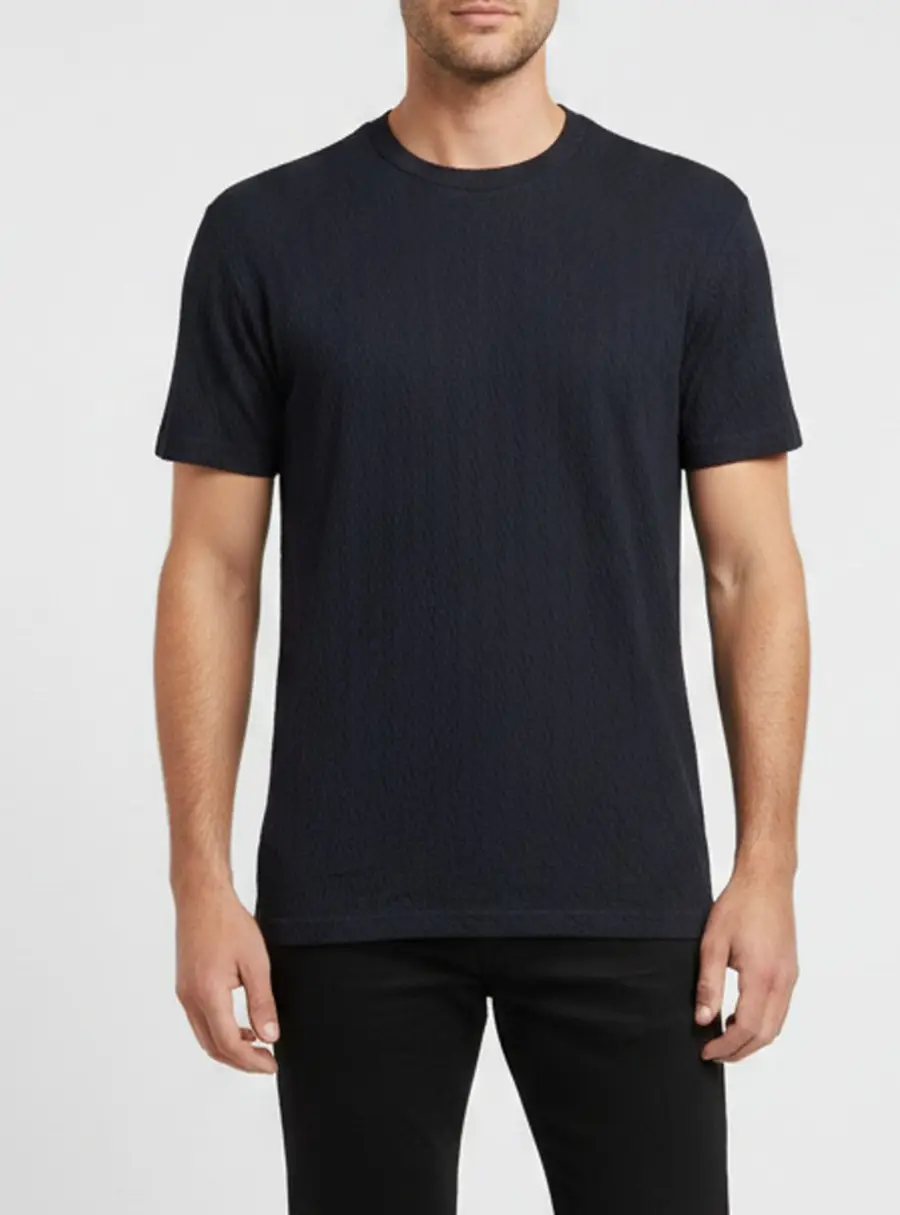 Giorgio Armani Navy Blue Patterned Knit Crewneck T-Shirt XL