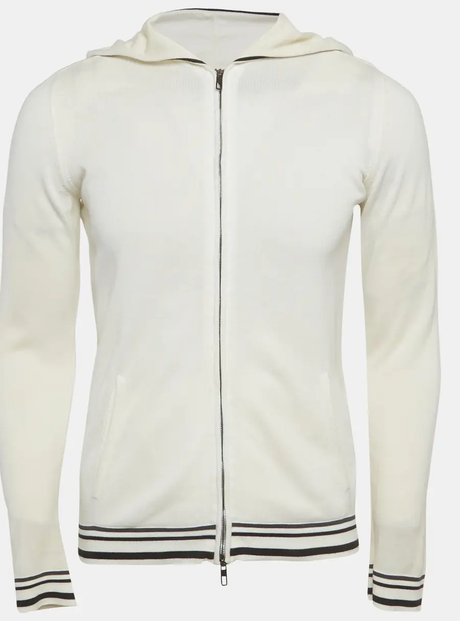 Giorgio Armani White Cotton Knit Zip Up Hoodie M