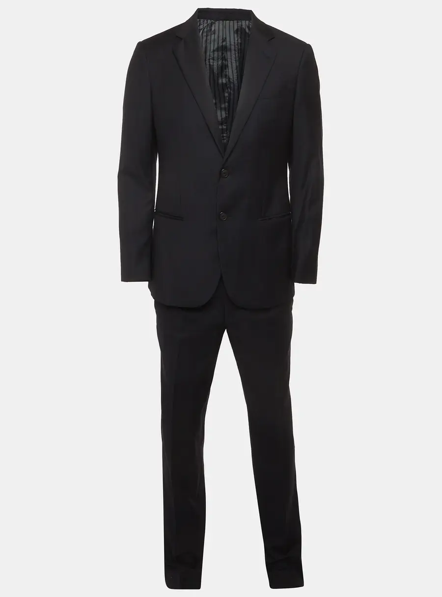 Giorgio Armani Navy Blue Checks Wool Tailored Suit L