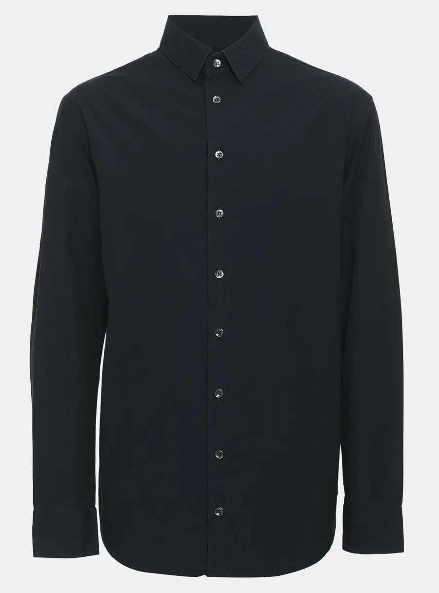 Giorgio Armani Navy Blue Woven Textured Cotton Long Sleeve Shirt S