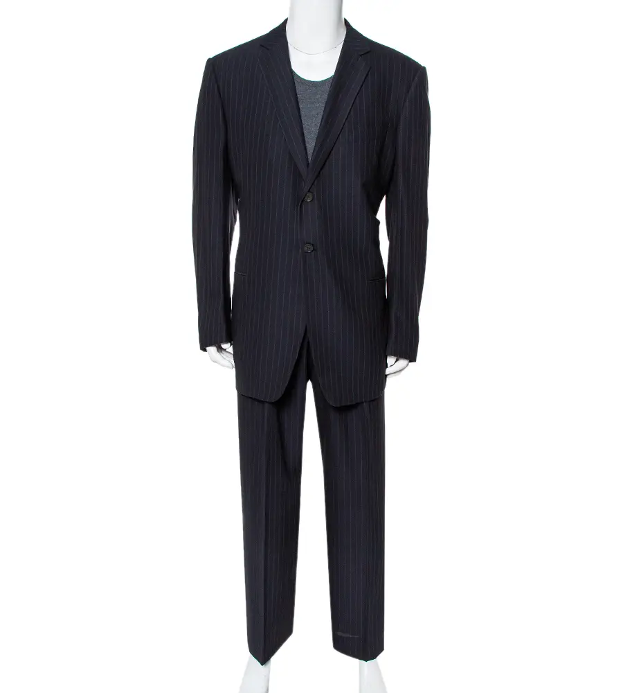 Giorgio Armani Classico Midnight Blue Pinstriped Wool & Silk Suit 5XL