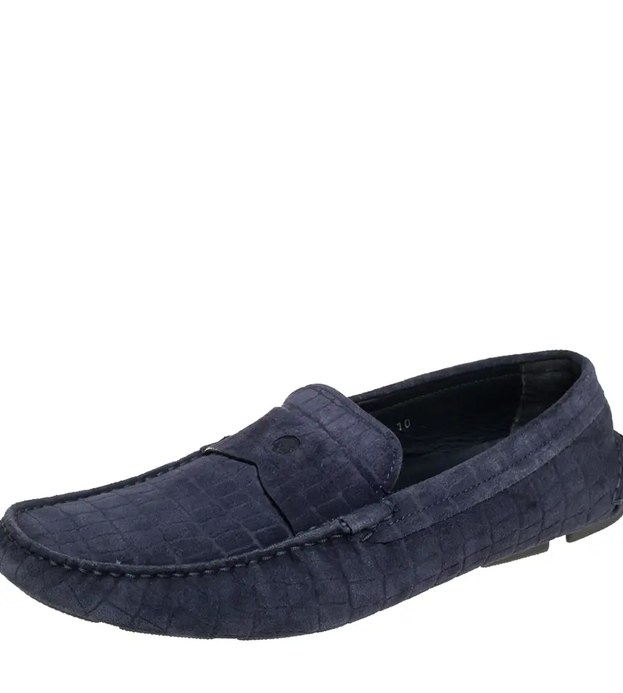 Giorgio Armani Blue Textured Suede Slip On Loafers Size 44