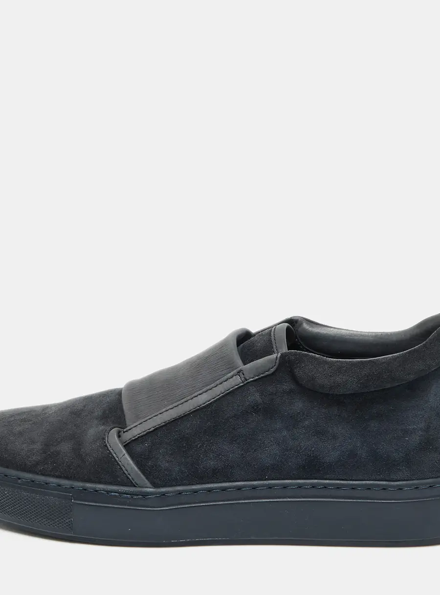 Giorgio Armani Size 39 Blue Leather and Suede Slip On Sneakers