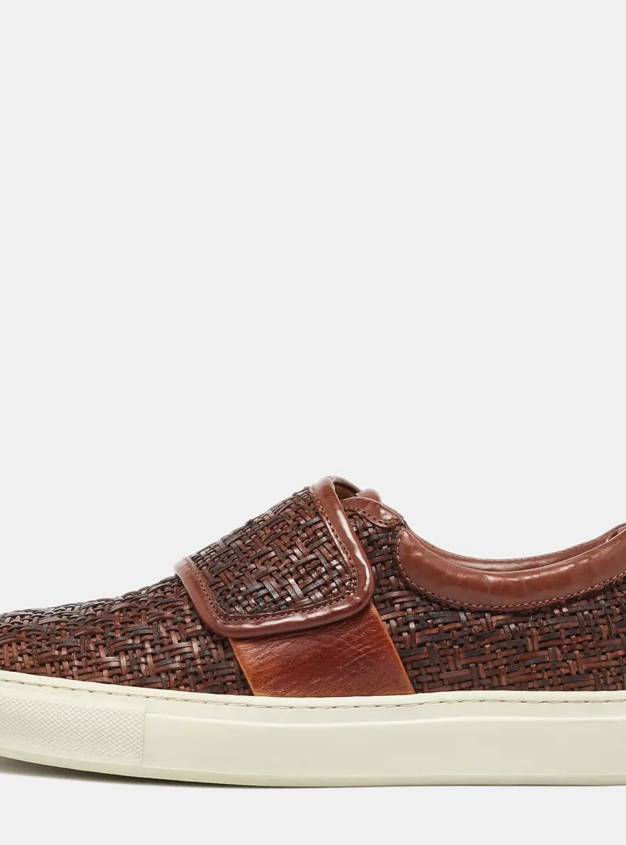 Giorgio Armani Brown Woven Leather Slip On Sneakers Size 38