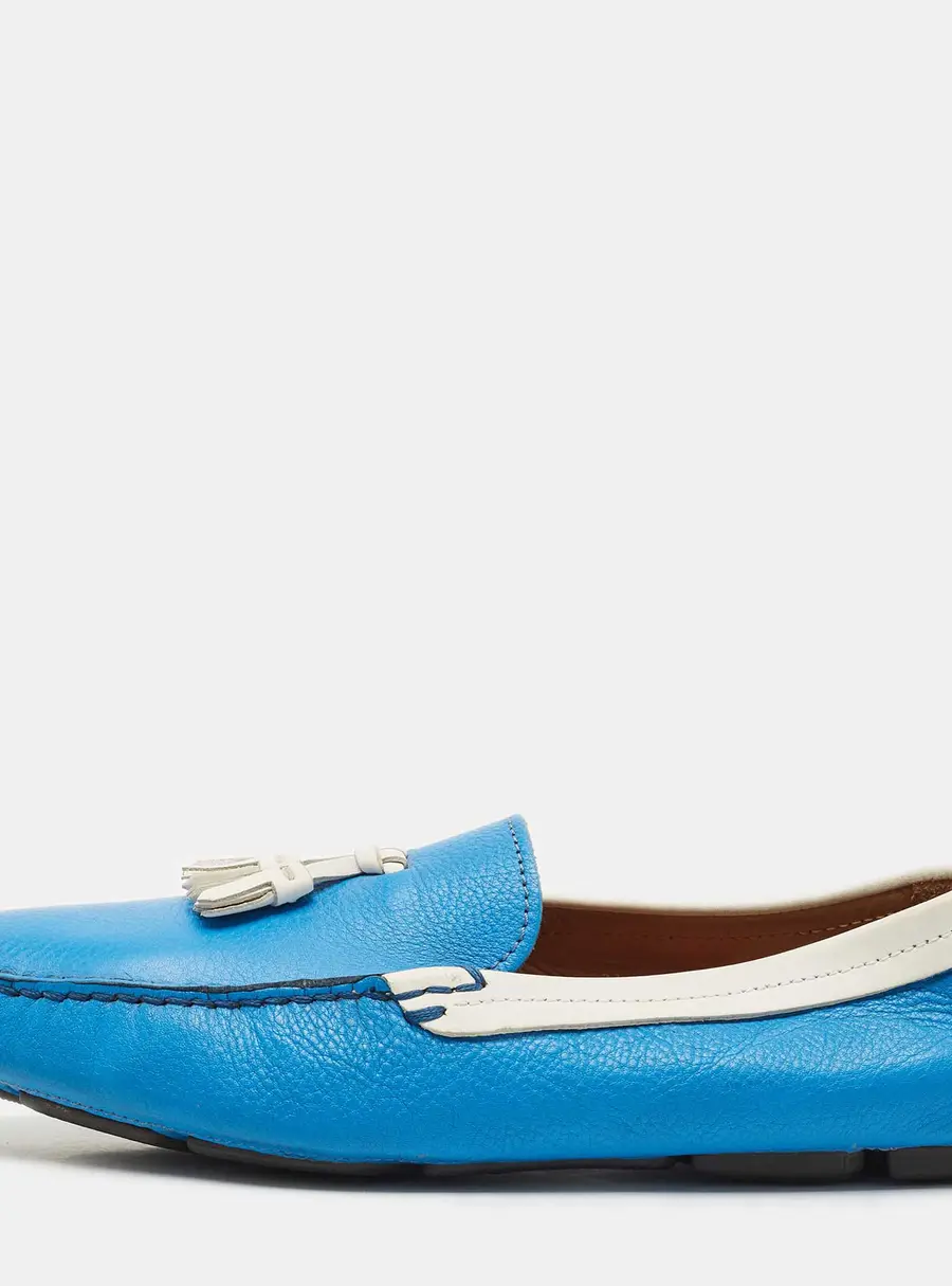 Giorgio Armani Blue/White Leather Slip On Loafers Size 41.5