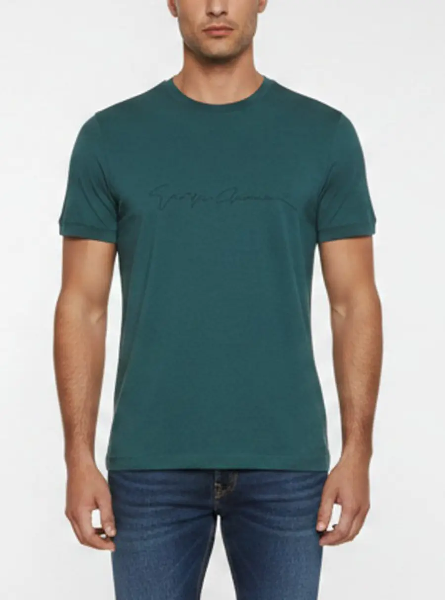 Giorgio Armani Teal Logo Print Jersey Crewneck T-Shirt XL