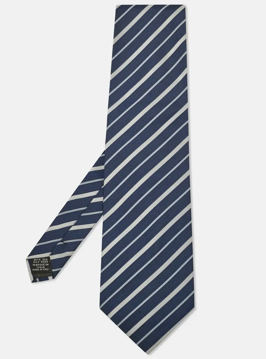 Gianfranco Ferre Navy Blue Diagonal Striped Silk Traditional Tie