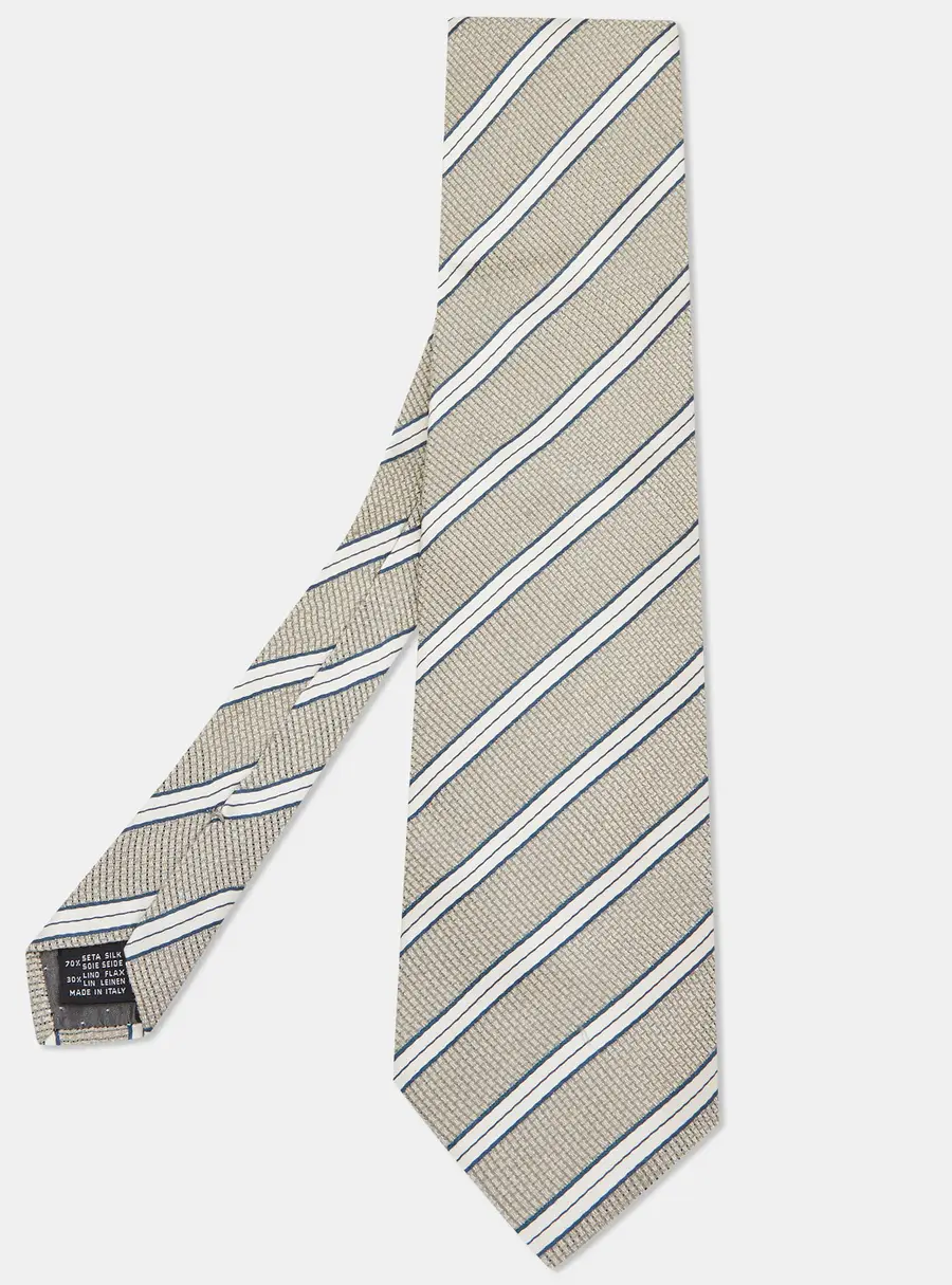 Gianfranco Ferre Beige Striped Linen Silk Tie