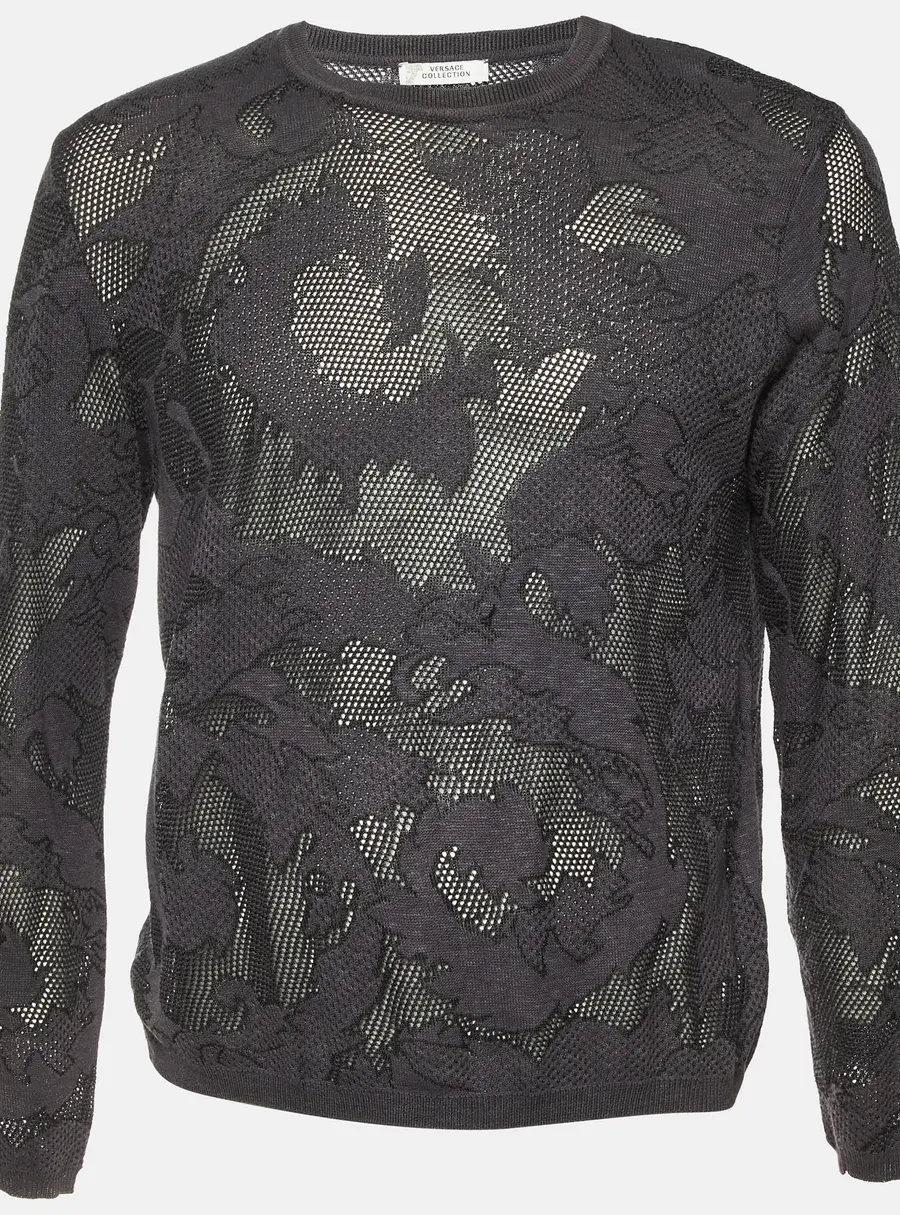 Gianni Versace Grey Floral Mesh Knit Sweater XL