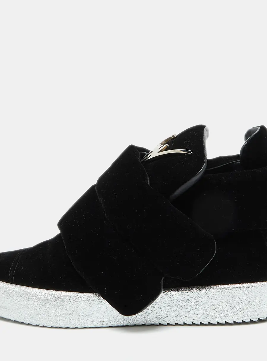 Giuseppe Zanotti Black Velvet Double Velcro Strap High Top Sneakers Size 43
