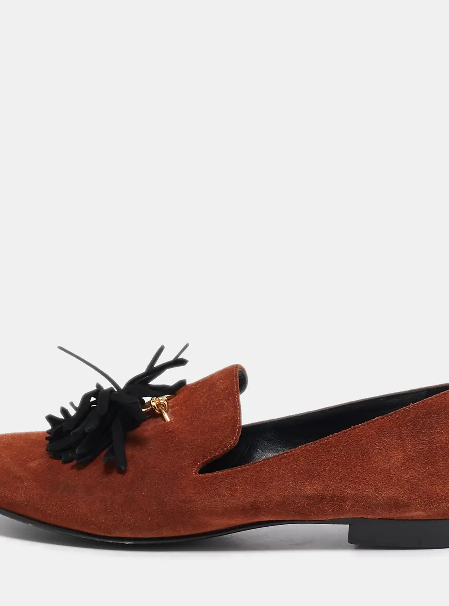 Giuseppe Zannoti Brown Suede Tassel Embellished Slip on Loafers Size 42