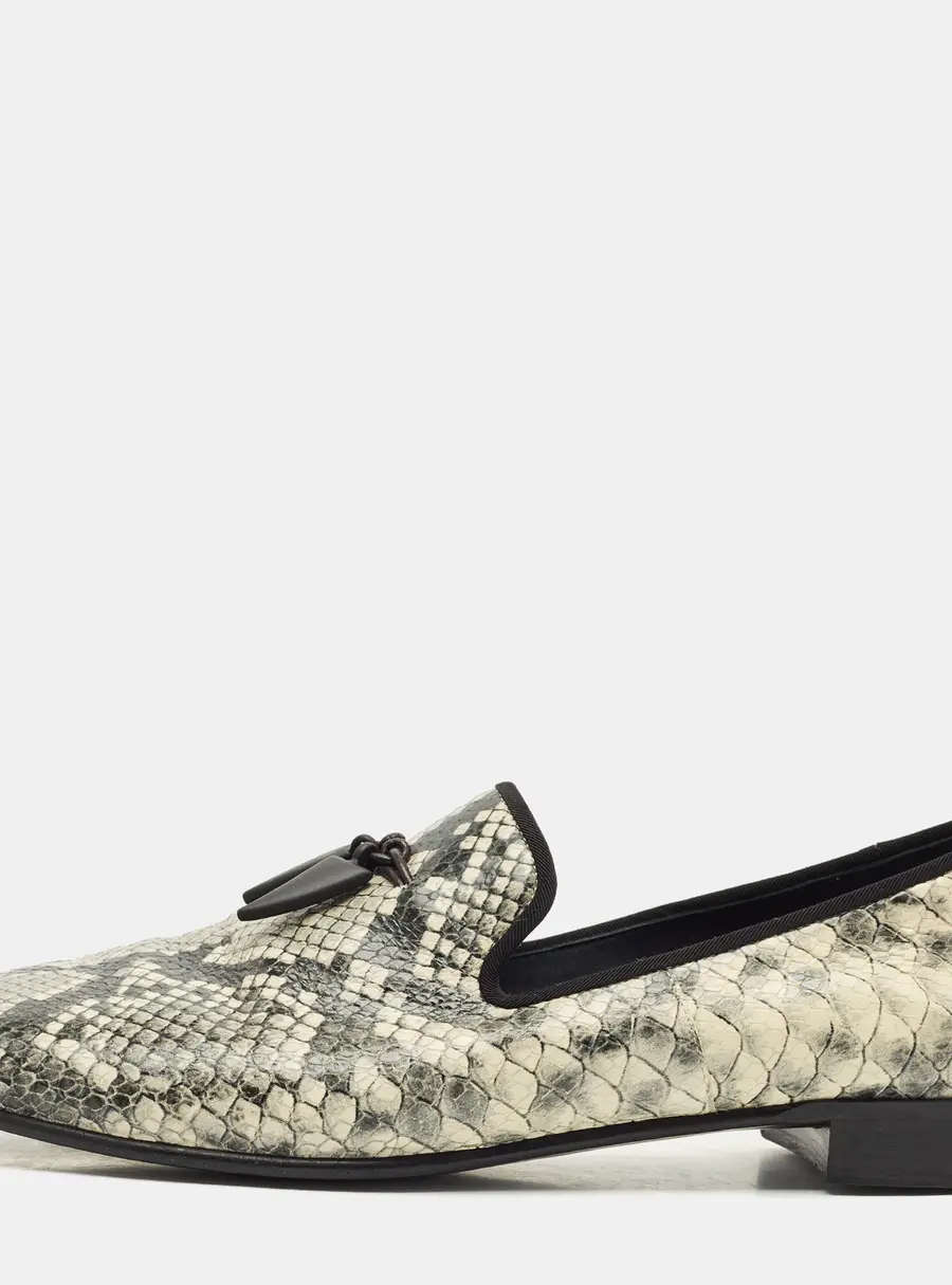 Giuseppe Zanotti Grey/Beige Python Embossed Leather Smoking Slippers Size 45