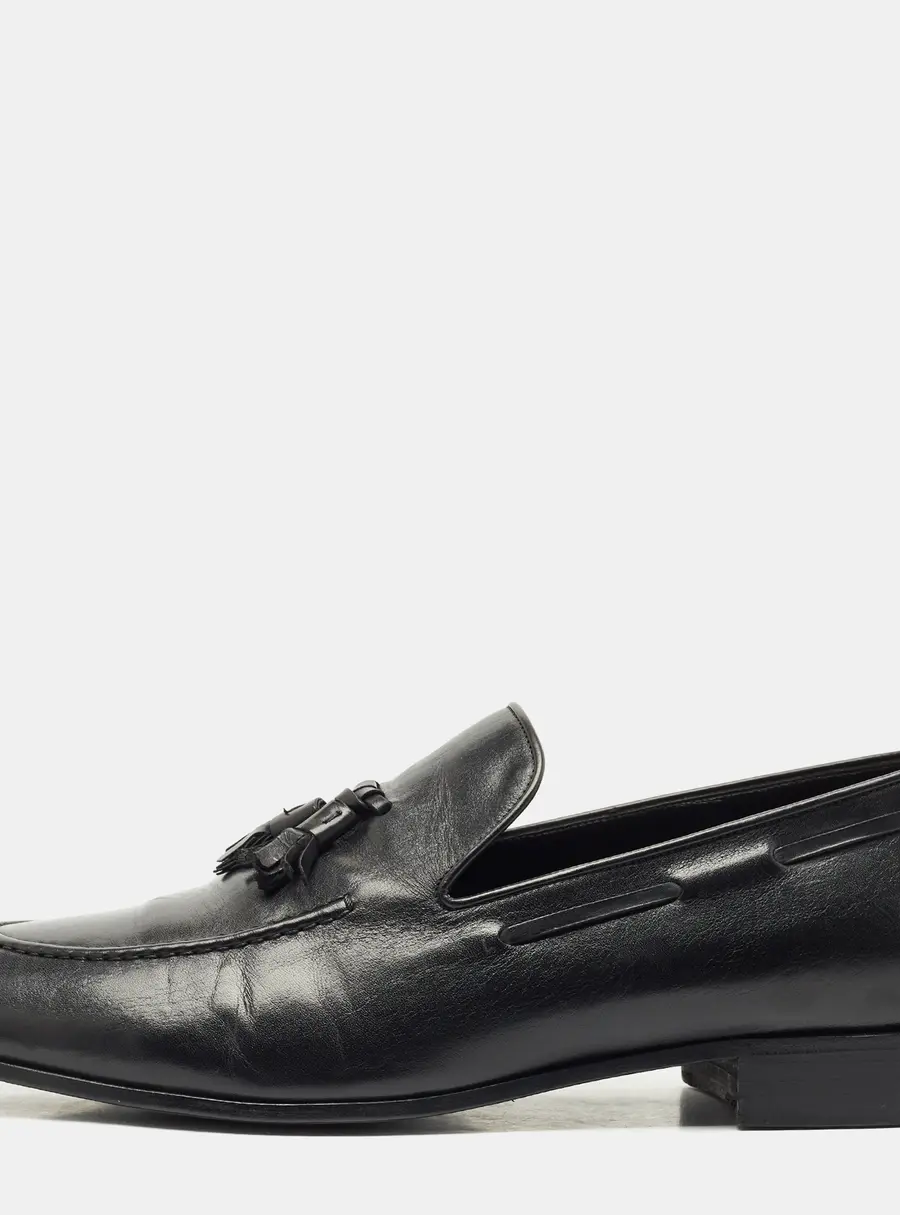 Giuseppe Zanotti Black Leather Fringe Slip On Loafers Size 45